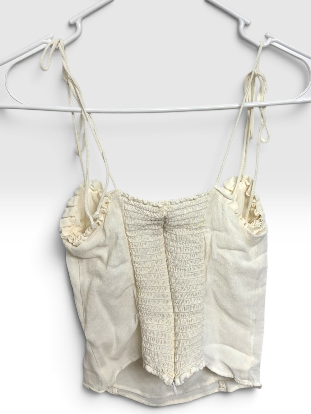 Reformation Cream Ivory Tie Strap Smocked Corset Style Crop Top Size 4 - Picture 3 of 6